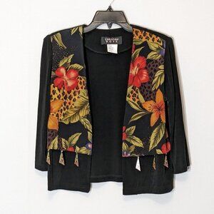Women's CHRISTINA HOPE Orange, Green, Black Floral Open Top w Bling; Size SP